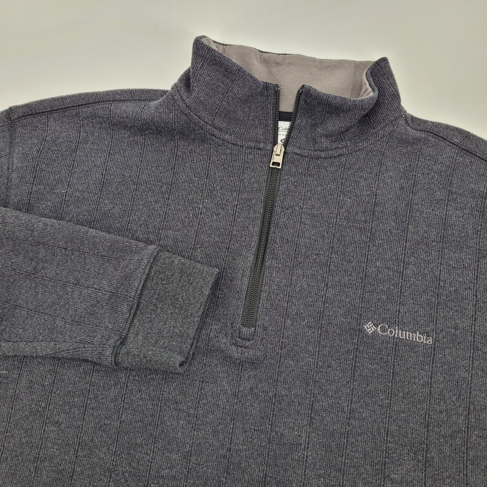 Columbia AM6892 Mens XXL Charcoal Gray Ribbed 1/4 Zip Pullover Gorpcore Sweater
